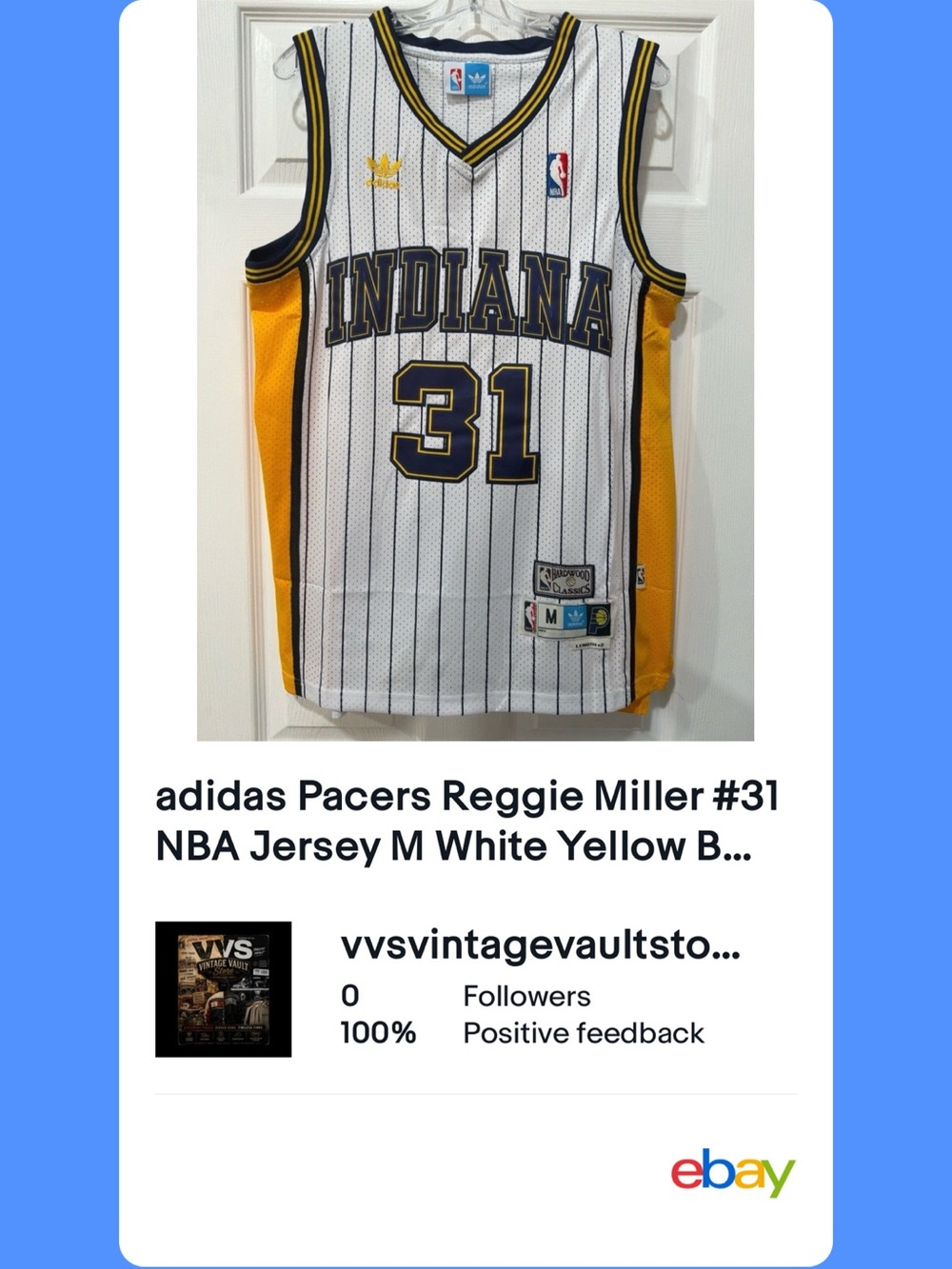 adidas Indiana Pacers Reggie Miller #31 White & Yellow Basketball Jersey